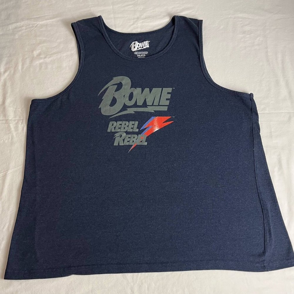 David Bowie Tank Top Men Size 2XL Blue Cotton Blend Rebel Rebel Heroes Crew Neck